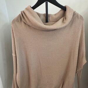We The Free Ribbed Cowl Neck Sweater - Beige